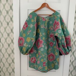 Arianne Elmy Green Good Luck Dress Floral Puff Sleeve Dress